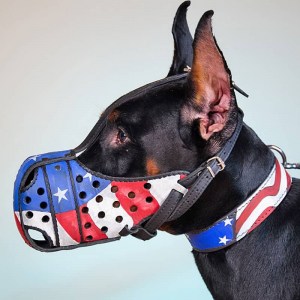 Дизайнерский кожаный намордник с рисунком для добермана «American flag»